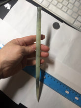 Load image into Gallery viewer, 23cm 100% Natural light green black (绿水墨) Xiu Jade Serpentine square style hairpin AW16
