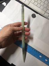 Load image into Gallery viewer, 23cm 100% Natural light green black (绿水墨) Xiu Jade Serpentine square style hairpin AW16
