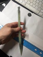 Load image into Gallery viewer, 23cm 100% Natural light green black (绿水墨) Xiu Jade Serpentine square style hairpin AW16
