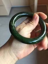 Load image into Gallery viewer, 57.4mm certified 100% Natural dark green/black(碧玉) chubby round cut nephrite bangle HN188-0123
