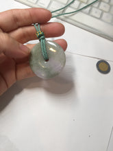 Load image into Gallery viewer, 37mm Type A 100% Natural light green purple Jadeite Jade Safety Guardian Button donuts pendant PA108
