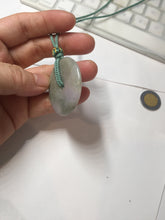 Load image into Gallery viewer, 37mm Type A 100% Natural light green purple Jadeite Jade Safety Guardian Button donuts pendant PA108

