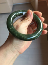 Load image into Gallery viewer, 57mm certified 100% Natural dark green/black Ocean Waves chubby round cut nephrite bangle HN186-0884
