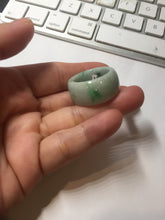 Load image into Gallery viewer, Size 10 3/4 100% natural type A sunny green light green white broad jadeite jade band ring thumb ring PC246-1
