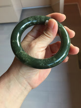 Load image into Gallery viewer, 57mm certified 100% Natural dark green/black Ocean Waves chubby round cut nephrite bangle HN186-0884
