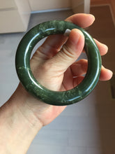 Load image into Gallery viewer, 57mm certified 100% Natural dark green/black Ocean Waves chubby round cut nephrite bangle HN186-0884
