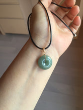 Load image into Gallery viewer, 14.5-23mm Type A 100% Natural dark green black gray(老油青) Jadeite Safety Guardian Button donuts pendant PF45
