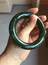 Load image into Gallery viewer, 55.2mm certified 100% Natural dark green/black Ocean Waves chubby round cut nephrite bangle HN185-0878
