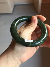 Load image into Gallery viewer, 55.2mm certified 100% Natural dark green/black Ocean Waves chubby round cut nephrite bangle HN185-0878
