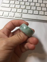 Load image into Gallery viewer, Size 10 3/4 100% natural type A sunny green light green white broad jadeite jade band ring thumb ring PC246-2
