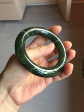 Load image into Gallery viewer, 55.2mm certified 100% Natural dark green/black Ocean Waves chubby round cut nephrite bangle HN185-0878
