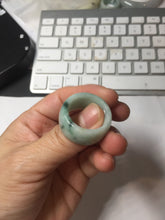 Load image into Gallery viewer, Size 10 3/4 100% natural type A sunny green light green white broad jadeite jade band ring thumb ring PC246-2
