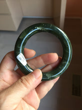 Load image into Gallery viewer, 55.2mm certified 100% Natural dark green/black Ocean Waves chubby round cut nephrite bangle HN184-0877
