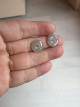 Load image into Gallery viewer, 12.8mm 100% Natural icy watery fine texture light green purple safe and sound donut button jadeite Jade dangling earring PB176
