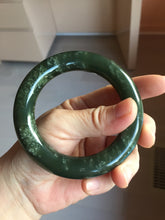 Load image into Gallery viewer, 55.2mm certified 100% Natural dark green/black Ocean Waves chubby round cut nephrite bangle HN184-0877
