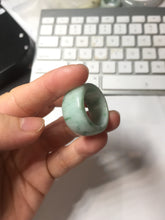 Load image into Gallery viewer, Size 10 3/4 100% natural type A sunny green light green white broad jadeite jade band ring thumb ring PC246-2
