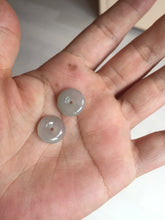 Load image into Gallery viewer, 12.8mm 100% Natural icy watery fine texture light green purple safe and sound donut button jadeite Jade dangling earring PB176
