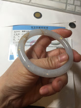 Load image into Gallery viewer, 56.5mm 100% Natural type A light green white carved and golden-painted Jadeite Jade bangle PA112-4326
