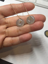 Load image into Gallery viewer, 12.8mm 100% Natural icy watery fine texture light green purple safe and sound donut button jadeite Jade dangling earring PB176
