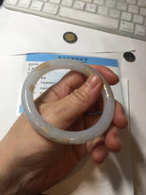 Load image into Gallery viewer, 56.5mm 100% Natural type A light green white carved and golden-painted Jadeite Jade bangle PA112-4326
