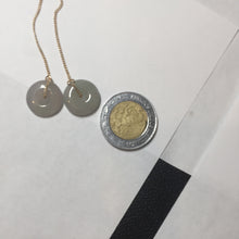 Load image into Gallery viewer, 12.8mm 100% Natural icy watery fine texture light green purple safe and sound donut button jadeite Jade dangling earring PB176
