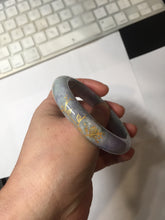 Load image into Gallery viewer, 55.2mm 100% Natural type A green purple carved branches and flowers and golden-painted Jadeite Jade bangle PH183
