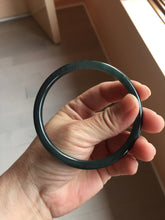 Load image into Gallery viewer, 62mm Type A 100% Natural black icy blue (蓝水) Guatemala Slim Round Cut Jadeite Bangle PJ133-1366
