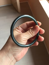 Load image into Gallery viewer, 62mm Type A 100% Natural black icy blue (蓝水) Guatemala Slim Round Cut Jadeite Bangle PJ133-1366
