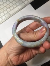 Load image into Gallery viewer, 55.2mm 100% Natural type A green purple carved branches and flowers and golden-painted Jadeite Jade bangle PH183
