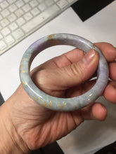 Load image into Gallery viewer, 55.2mm 100% Natural type A green purple carved branches and flowers and golden-painted Jadeite Jade bangle PH183
