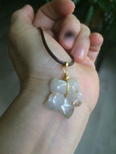 Load image into Gallery viewer, Type A 100% Natural light green/white jadeite Jade flower Pendant AZ91
