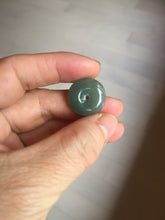 Load image into Gallery viewer, 18.4mm Type A 100% Natural oily dark green/gray Jadeite Jade Safety Guardian Button donuts Pendant PC110
