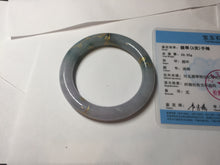 Load image into Gallery viewer, 55.8mm 100% Natural type A dark green purple carved and golden-painted chubby round cut Jadeite Jade bangle PA113-0385
