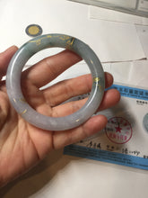 Load image into Gallery viewer, 55.8mm 100% Natural type A dark green purple carved and golden-painted chubby round cut Jadeite Jade bangle PA113-0385
