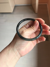Load image into Gallery viewer, 57mm Type A 100% Natural half black(乌鸡) half icy blue (蓝水) Guatemala Slim Round Cut Jadeite Bangle PJ132-1375
