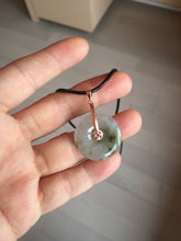 Load image into Gallery viewer, 23.8mm Type A 100% Natural icy watery dark green/clear Seaweed Forest Jadeite Safety Guardian Button donuts pendant PF44

