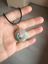Load image into Gallery viewer, 23.8mm Type A 100% Natural icy watery dark green/clear Seaweed Forest Jadeite Safety Guardian Button donuts pendant PF44
