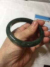 Load image into Gallery viewer, 57.5mm Certified Type A 100% Natural oily dark green(老油青)/gray Jadeite bangle BG228-0397
