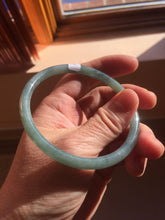 Load image into Gallery viewer, 60mm Certified Type A 100% Natural light green/blue with flying snow Guatemala slim round cut Jadeite bangle PD70-8146
