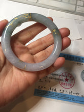 Load image into Gallery viewer, 55.8mm 100% Natural type A dark green purple carved and golden-painted chubby round cut Jadeite Jade bangle PA113-0385
