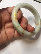 Load image into Gallery viewer, 55.2mm 100% Natural type A sunny green white beige (白底青) carved branches and flowers and golden-painted Jadeite Jade bangle PH184

