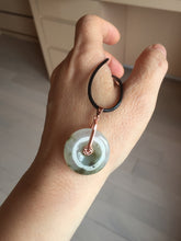 Load image into Gallery viewer, 23.8mm Type A 100% Natural icy watery dark green/clear Seaweed Forest Jadeite Safety Guardian Button donuts pendant PF44
