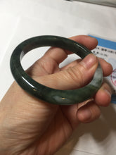 Load image into Gallery viewer, 57.5mm Certified Type A 100% Natural oily dark green(老油青)/gray Jadeite bangle BG228-0397
