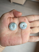 Load image into Gallery viewer, 19mm Type A 100% Natural green white with green floating flowers Jadeite Jade Safety Guardian Button donuts Pendant group PC106

