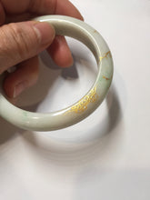 Load image into Gallery viewer, 55.2mm 100% Natural type A sunny green white beige (白底青) carved branches and flowers and golden-painted Jadeite Jade bangle PH184
