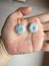 Load image into Gallery viewer, 19mm Type A 100% Natural green white with green floating flowers Jadeite Jade Safety Guardian Button donuts Pendant group PC106
