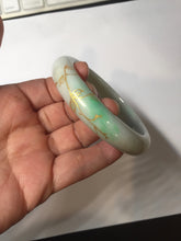 Load image into Gallery viewer, 55.2mm 100% Natural type A sunny green white beige (白底青) carved branches and flowers and golden-painted Jadeite Jade bangle PH184
