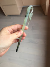 Load image into Gallery viewer, 18.5cm 100% Natural black white ink painting(水墨) Xiu Jade (Serpentine) Hairpin with Doggy Hanging Ornament  AW68
