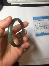 Load image into Gallery viewer, 52mm Certified type A 100% Natural oily dark green gray black slim Jadeite bangle PC214-6220
