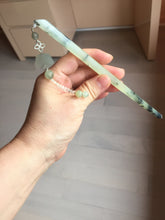 Load image into Gallery viewer, 18.5cm 100% Natural black white ink painting(水墨) Xiu Jade (Serpentine) Hairpin with Doggy Hanging Ornament  AW68
